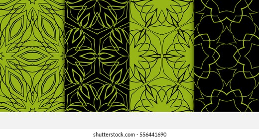 set of geometric floral seamless pattern background. Luxury texture for wallpaper, invitation. Vector illustration. black, green color.