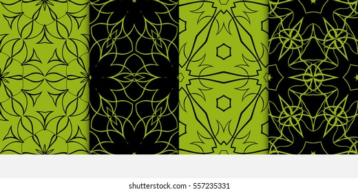 set of geometric floral seamless pattern background. Luxury texture for wallpaper, invitation. Vector illustration. black, green color.