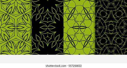 set of geometric floral seamless pattern background. Luxury texture for wallpaper, invitation. Vector illustration. black, green color.