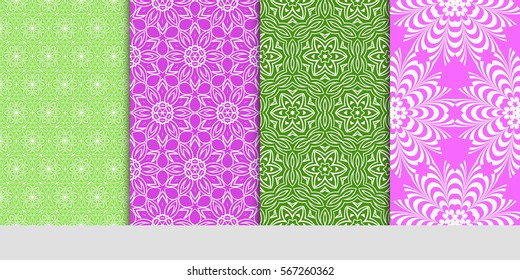 set of geometric floral seamless pattern background. Luxury texture for wallpaper, invitation. Vector illustration.