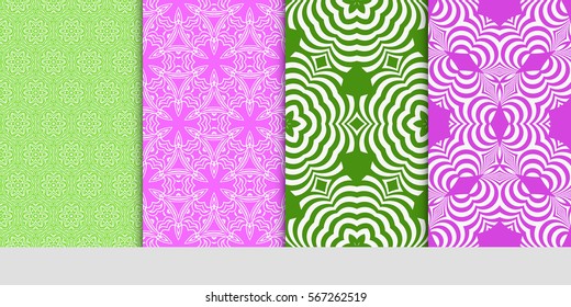 set of geometric floral seamless pattern background. Luxury texture for wallpaper, invitation. Vector illustration.