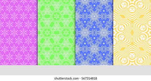 set of geometric floral seamless pattern background. Luxury texture for wallpaper, invitation. Vector illustration.