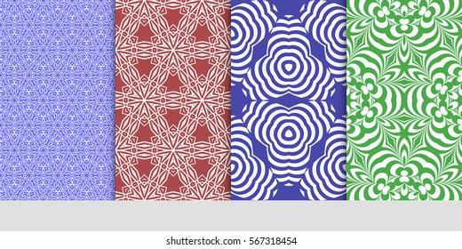 set of geometric floral seamless pattern background. Luxury texture for wallpaper, invitation. Vector illustration.