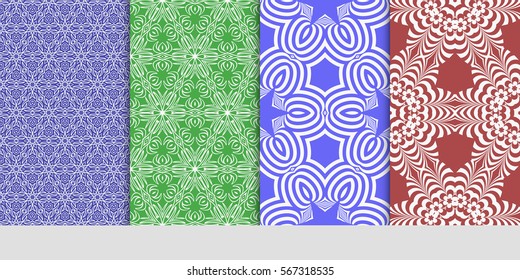 set of geometric floral seamless pattern background. Luxury texture for wallpaper, invitation. Vector illustration.