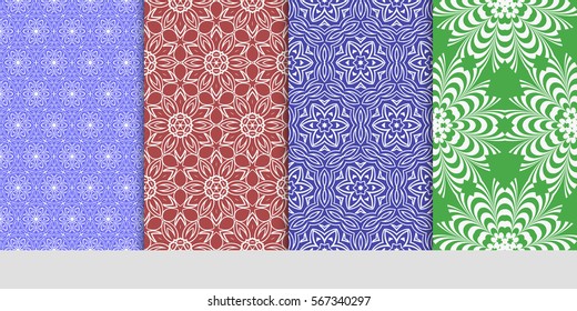 set of geometric floral seamless pattern background. Luxury texture for wallpaper, invitation. Vector illustration.