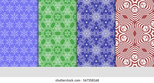 set of geometric floral seamless pattern background. Luxury texture for wallpaper, invitation. Vector illustration.