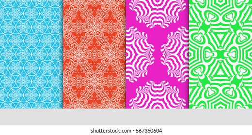 set of geometric floral seamless pattern background. Luxury texture for wallpaper, invitation. Vector illustration.