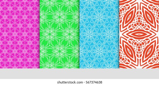 set of geometric floral seamless pattern background. Luxury texture for wallpaper, invitation. Vector illustration.