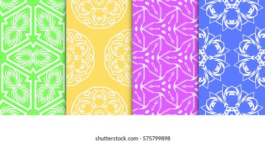 set of geometric floral seamless pattern background. Luxury texture for wallpaper, invitation. Vector illustration.