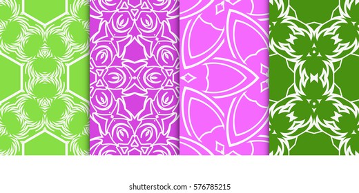 set of geometric floral seamless pattern background. Luxury texture for wallpaper, invitation. Vector illustration.