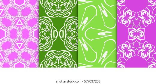 set of geometric floral seamless pattern background. Luxury texture for wallpaper, invitation. Vector illustration.