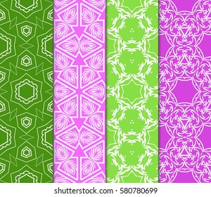 set of geometric, floral seamless pattern background. Luxury texture for wallpaper, invitation. Vector illustration.