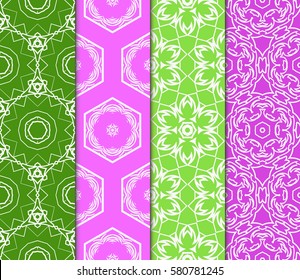 set of geometric, floral seamless pattern background. Luxury texture for wallpaper, invitation. Vector illustration.