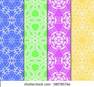 set of geometric, floral seamless pattern background. Luxury texture for wallpaper, invitation. Vector illustration.