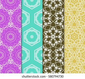 set of geometric, floral seamless pattern background. Luxury texture for wallpaper, invitation. Vector illustration.