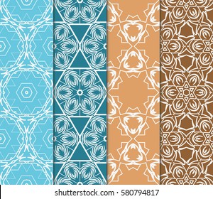 set of geometric, floral seamless pattern background. Luxury texture for wallpaper, invitation. Vector illustration.