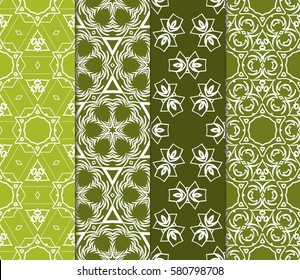 set of geometric, floral seamless pattern background. Luxury texture for wallpaper, invitation. Vector illustration.