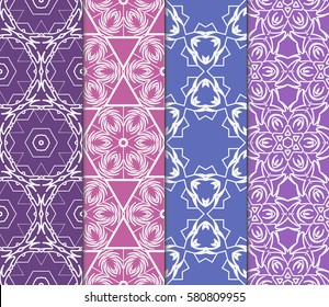 set of geometric, floral seamless pattern background. Luxury texture for wallpaper, invitation. Vector illustration.