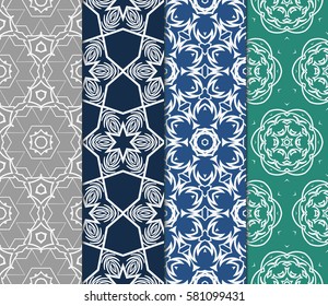 set of geometric, floral seamless pattern background. Luxury texture for wallpaper, invitation. Vector illustration.