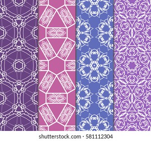 set of geometric, floral seamless pattern background. Luxury texture for wallpaper, invitation. Vector illustration.