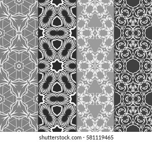 set of geometric, floral seamless pattern background. Luxury texture for wallpaper, invitation. Vector illustration.