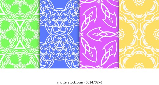 set of geometric floral seamless pattern background. Luxury texture for wallpaper, invitation. Vector illustration.