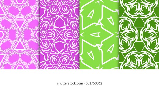 set of geometric floral seamless pattern background. Luxury texture for wallpaper, invitation. Vector illustration.