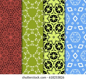 set of geometric floral seamless pattern. Vector illustration. For modern interior design, fashion textile print, wallpaper, decor panel