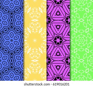 set of geometric floral seamless pattern. Vector illustration. For modern interior design, fashion textile print, wallpaper, decor panel