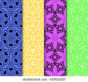 set of geometric floral seamless pattern. Vector illustration. For modern interior design, fashion textile print, wallpaper, decor panel