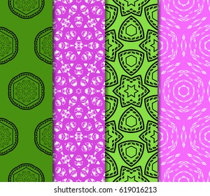 set of geometric floral seamless pattern. Vector illustration. For modern interior design, fashion textile print, wallpaper, decor panel