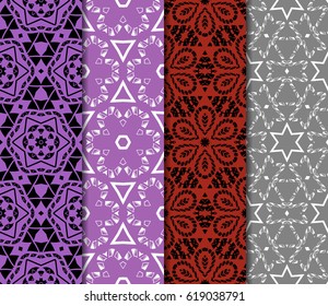 set of geometric floral seamless pattern. Vector illustration. For modern interior design, fashion textile print, wallpaper, decor panel