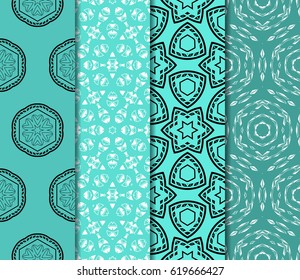 set of geometric floral seamless pattern. Vector illustration. For modern interior design, fashion textile print, wallpaper, decor panel