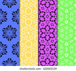 set of geometric floral seamless pattern. Vector illustration. For modern interior design, fashion textile print, wallpaper, decor panel