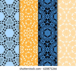 set of geometric floral seamless pattern. Vector illustration. For modern interior design, fashion textile print, wallpaper, decor panel