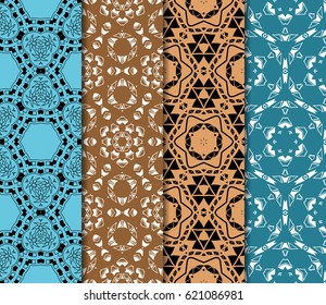 set of geometric floral seamless pattern. Vector illustration. For modern interior design, fashion textile print, wallpaper, decor panel