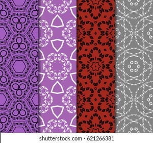 set of geometric floral seamless pattern. Vector illustration. For modern interior design, fashion textile print, wallpaper, decor panel
