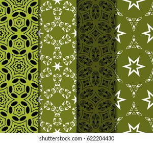 set of geometric floral seamless pattern. Vector illustration. For modern interior design, fashion textile print, wallpaper, decor panel