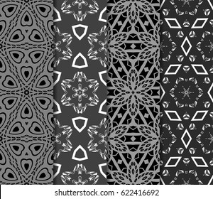 set of geometric floral seamless pattern. Vector illustration. For modern interior design, fashion textile print, wallpaper, decor panel