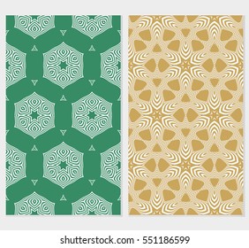 set of geometric flower. floral seamless pattern. vector illustration. for interior design, invitation, wallpaper, textile. green, beige background