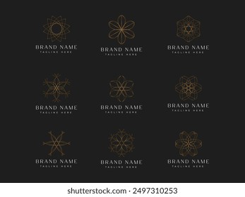 Set of Geometric Flower Icon, geometric symbols Line art
