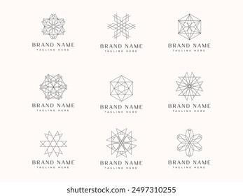 Set of Geometric Flower Icon, geometric symbols Line art