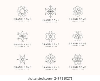 Set of Geometric Flower Icon, geometric symbols Line art