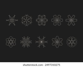 Set of Geometric Flower Icon, geometric symbols Line art