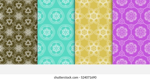 set of geometric flower seamless pattern. abstract geometry shape, line. vector illustration. modern ornament. For design, wallpaper, background fills, card, banner, flyer. color