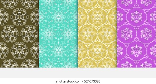 set of geometric flower seamless pattern. abstract geometry shape, line. vector illustration. modern ornament. For design, wallpaper, background fills, card, banner, flyer. color