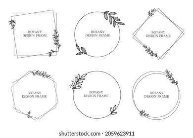 Set geometric flower wreath with leaves and branches. Botany round frame isolated on white background. For wedding invitations, postcards, posters, labels of cosmetics and perfumes. 