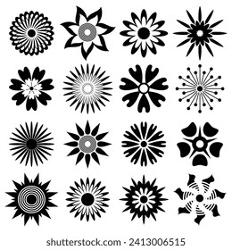 Set of geometric flowers isolated on white background, vector design
