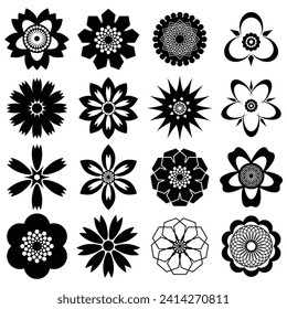 Set of geometric flowers isolated on white background, vector design