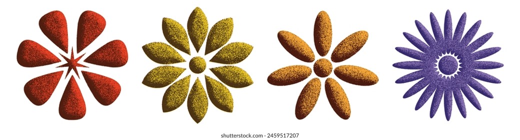 Conjunto de flores geométricas aisladas sobre fondo blanco, diseño de Vector